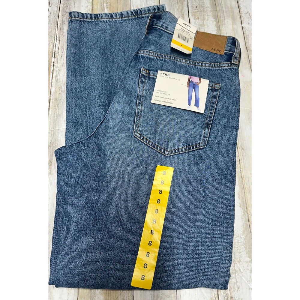 Aeropostale High Rise Baggy Jeans Womens size 8 Medium Wash‎ 90s Inspired  NEW